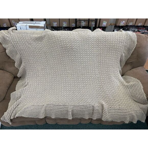 ALL‎ Handmade Crochet Blanket Afghan Throw Brown Retro Boho Scalloped 72